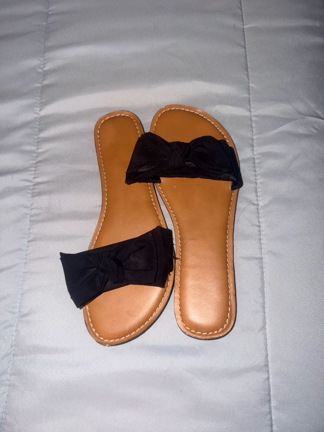 Time And Tru Bow Slide Sandals Size 8 Black Flat Open Toe 2