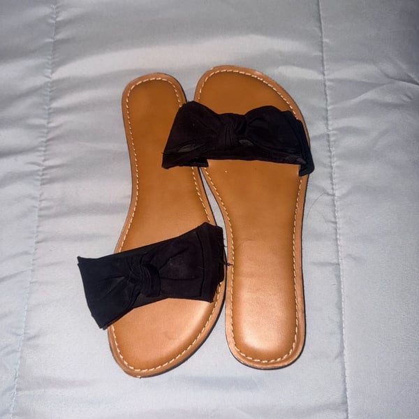 Time And Tru Bow Slide Sandals Size 8 Black Flat Open Toe