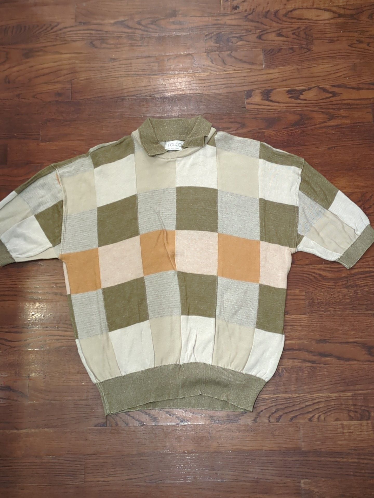 Folco Vintage Checkered Knit Polo Shirt Made In Italy large 2