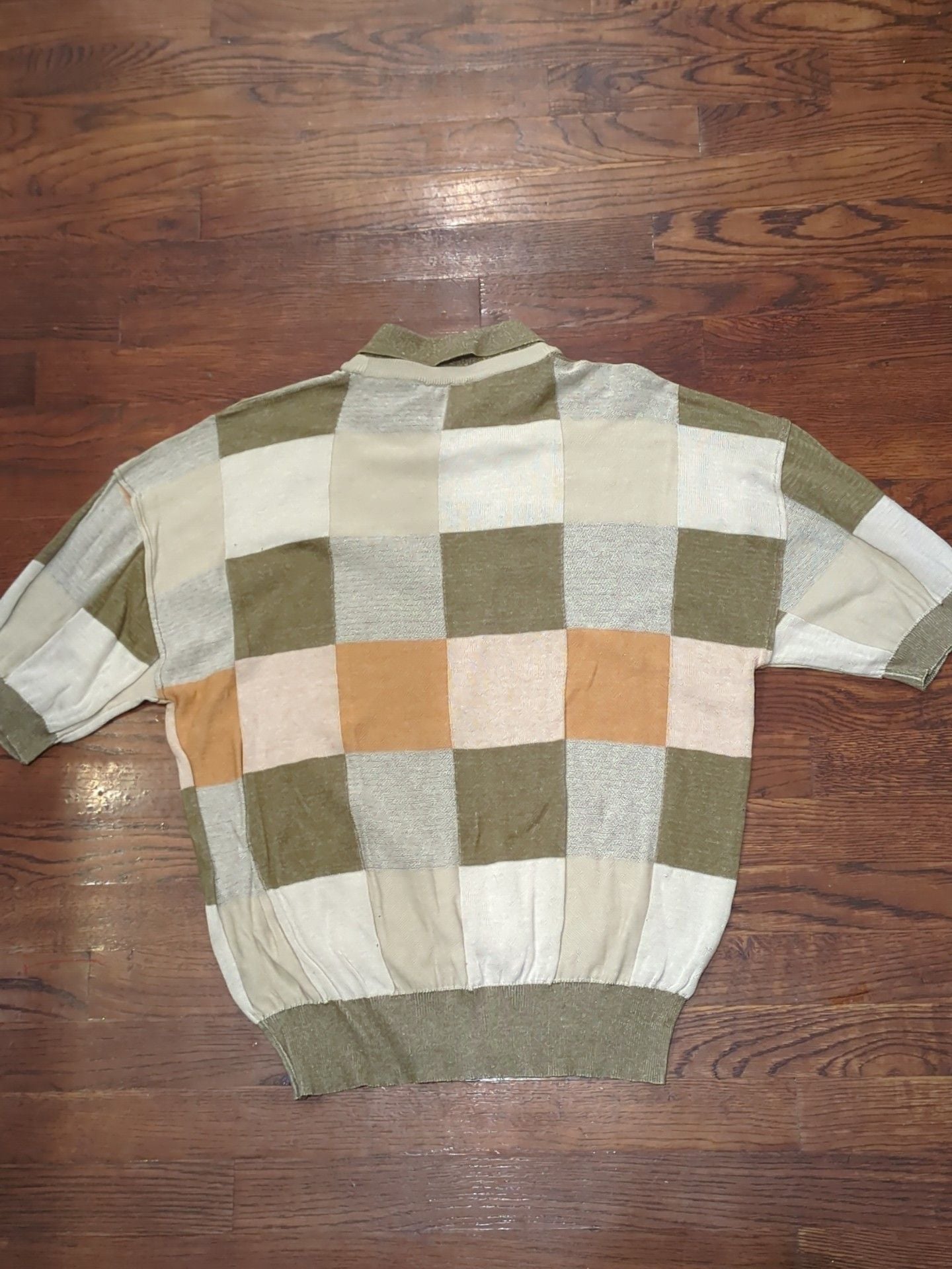 Folco Vintage Checkered Knit Polo Shirt Made In Italy large 4