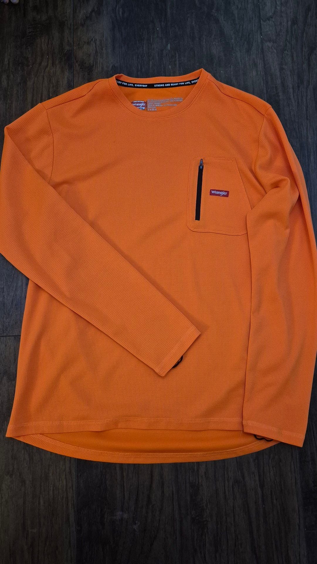 Wrangler Long Sleeve Performance Thermal Shirt Size Large Orange Pocket 2