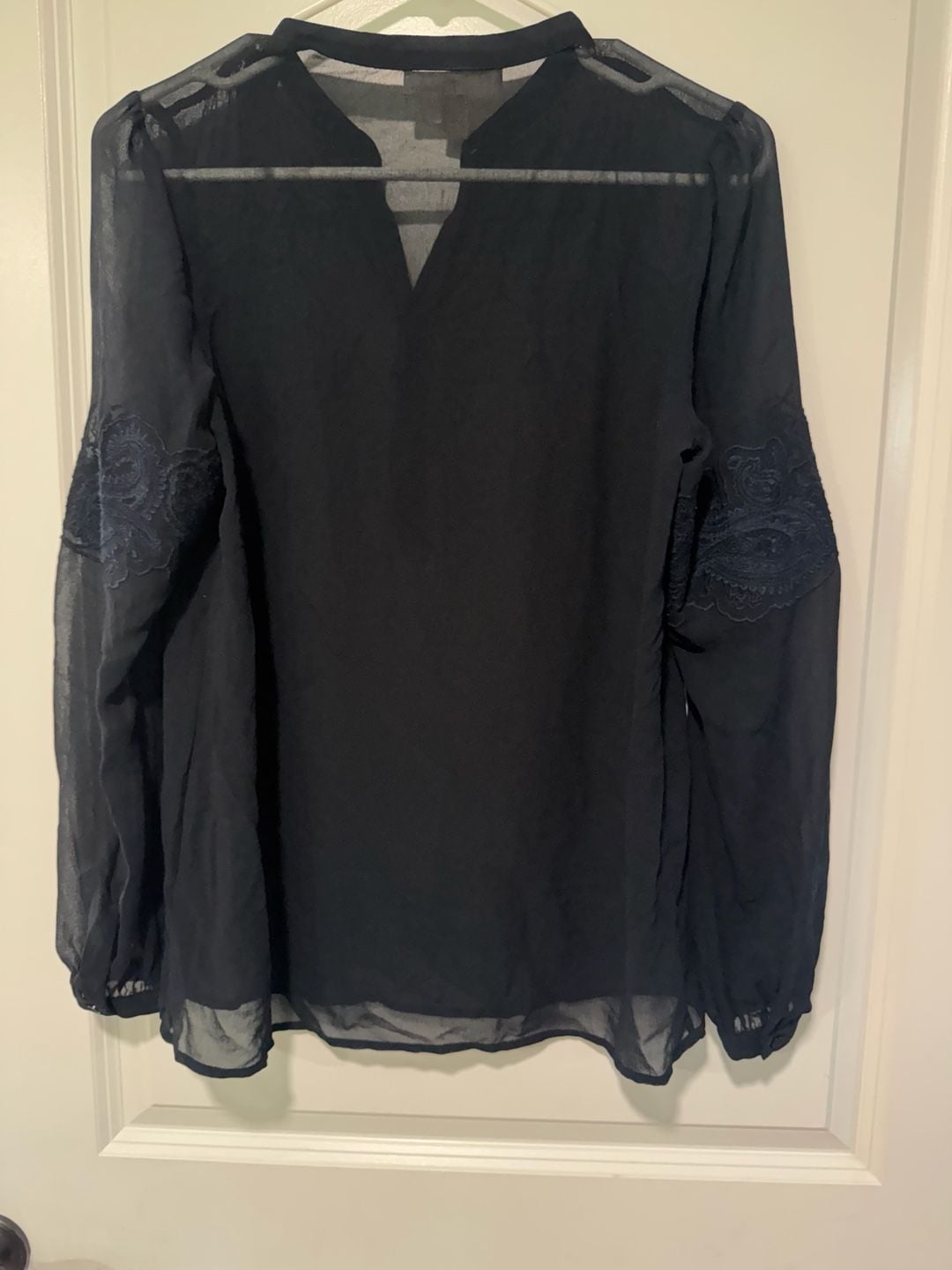 Michael Kors Sheer Black Embroidered Sleeve Blouse Romantic Boho Size S 3