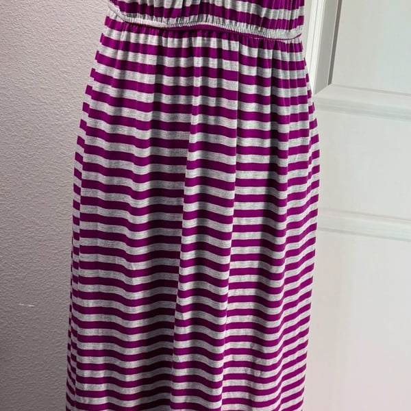 Seven7 Halter Maxi Dress Size S Purple Stripe V-Neck
