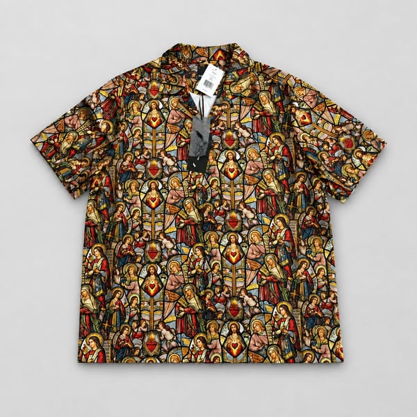 Stone Falcon Stained Glass Print Shirt Size Large Coffee