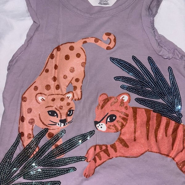 H&M Leopard Tiger Tank Top Size 5-6Y Purple Sequin Graphic