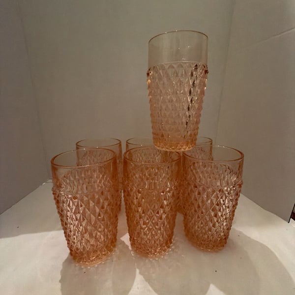 Indiana Glass Pink Diamond Point Tumbler Set Of 7