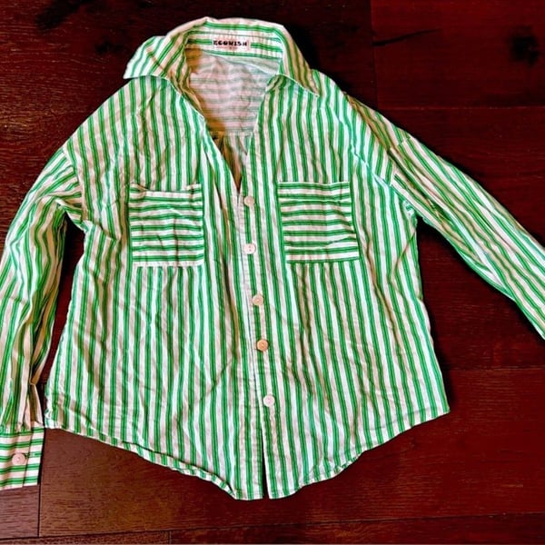 Ecowish Button Down Shirt S Green White Striped Top