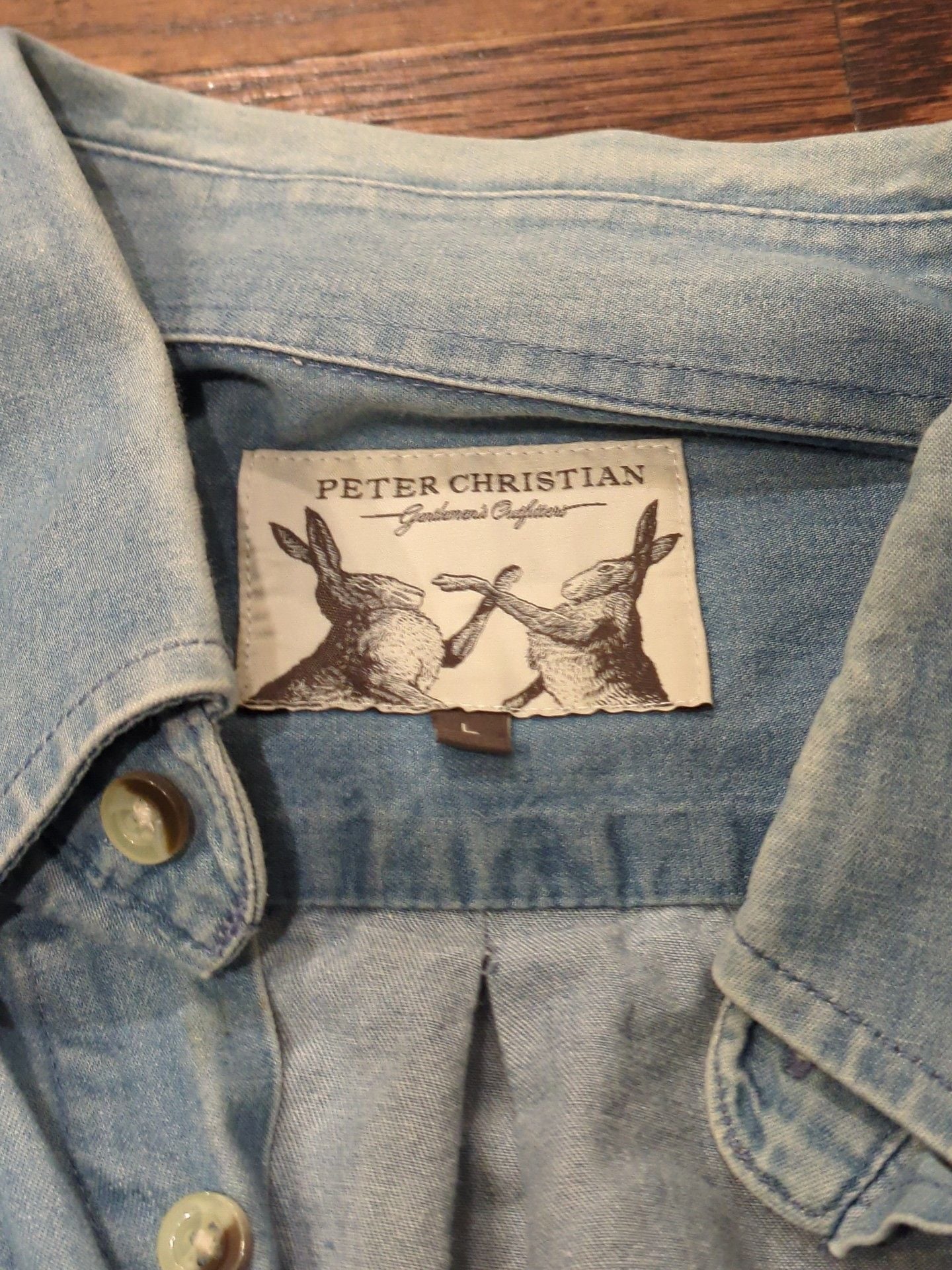 Peter Christian Denim Shirt Size L Blue Long Sleeve Button Front 3