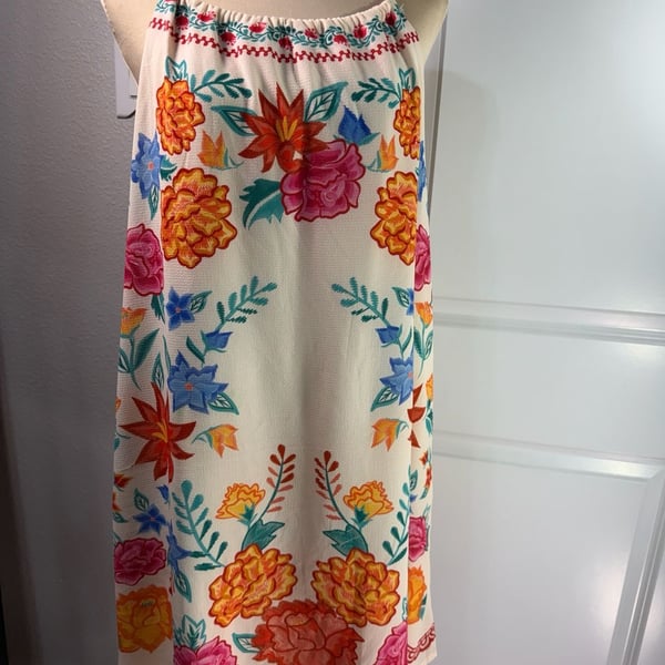 Flying Tomato Floral Embroidered Dress Size M Ivory Boho Cami