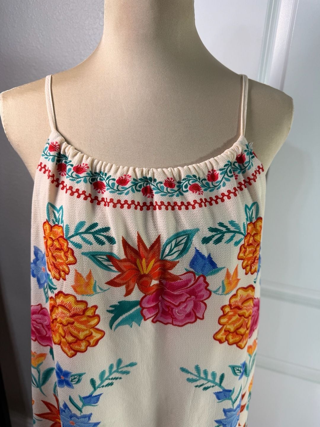 Flying Tomato Floral Embroidered Dress Size M Ivory Boho Cami 4