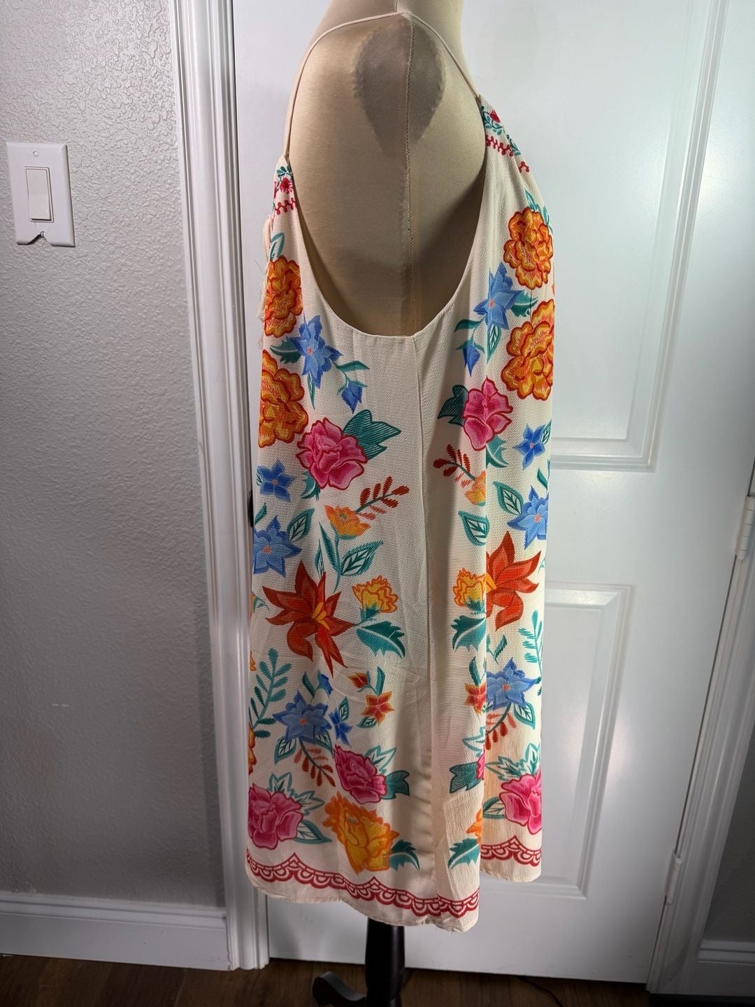 Flying Tomato Floral Embroidered Dress Size M Ivory Boho Cami 5