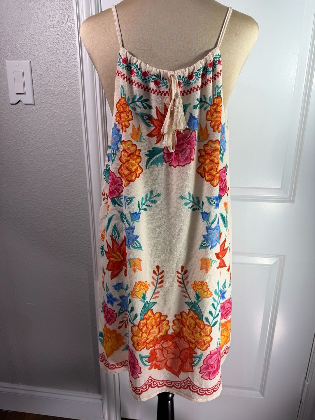 Flying Tomato Floral Embroidered Dress Size M Ivory Boho Cami 6