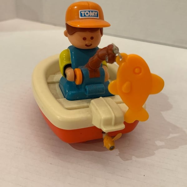 Tomy Vintage Fishing Boat w/ Fisherman Toy