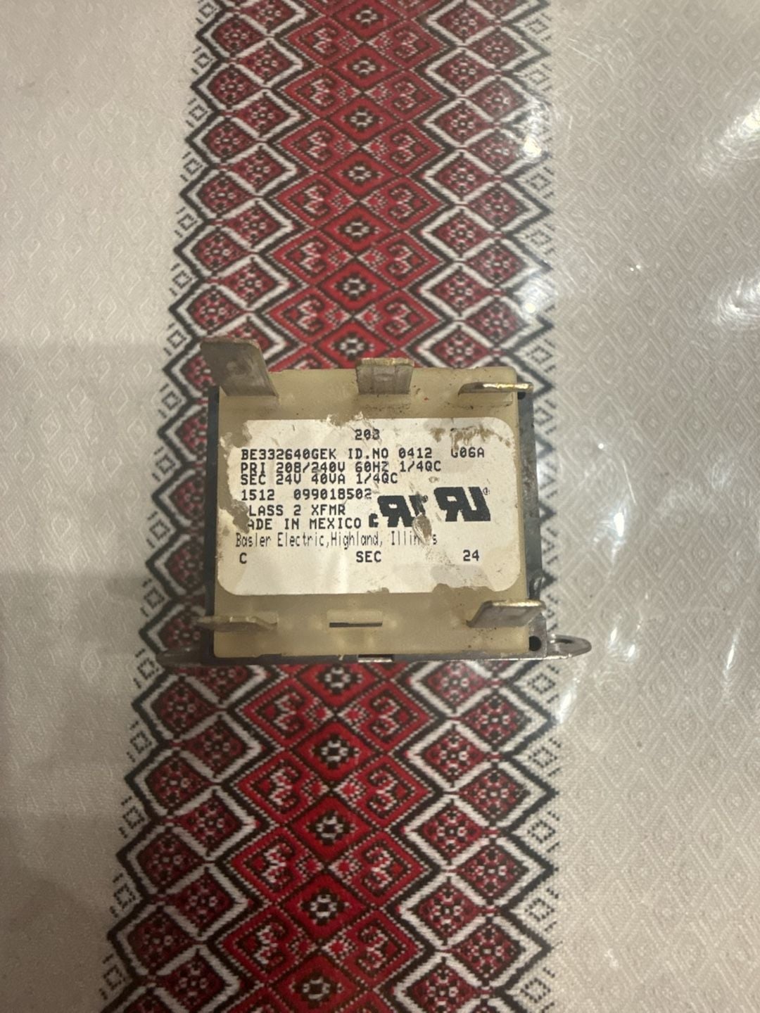 Basler Electric Transformer BE332640GEK 208/240V 24V 40VA s2 1