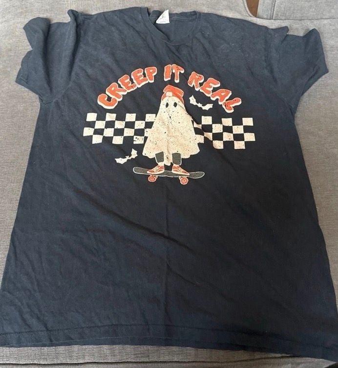 Creep It Real Graphic T-Shirt Size L Black Ghost Skateboarding 2