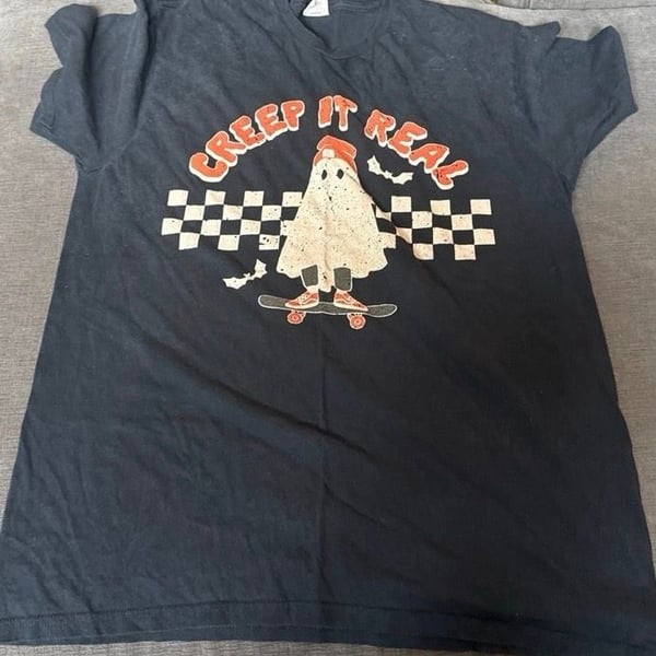 Creep It Real Graphic T-Shirt Size L Black Ghost Skateboarding