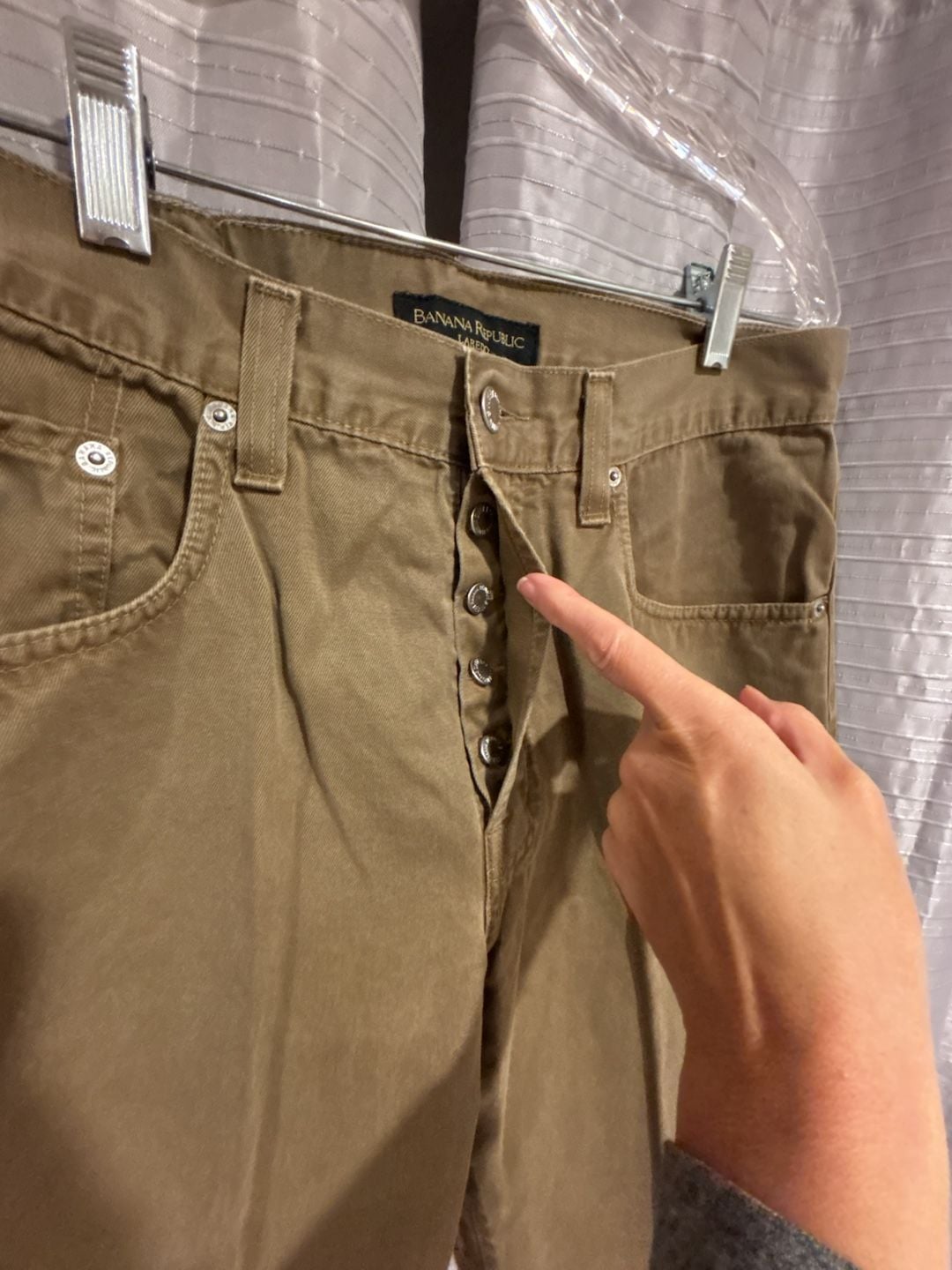 Banana Republic Laredo Pants Size 32L Khaki Brown Cotton Button Fly 4