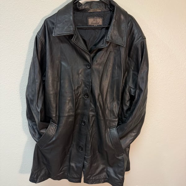 B.T. Limited Leather Jacket Size 3X Black Button Front Coat