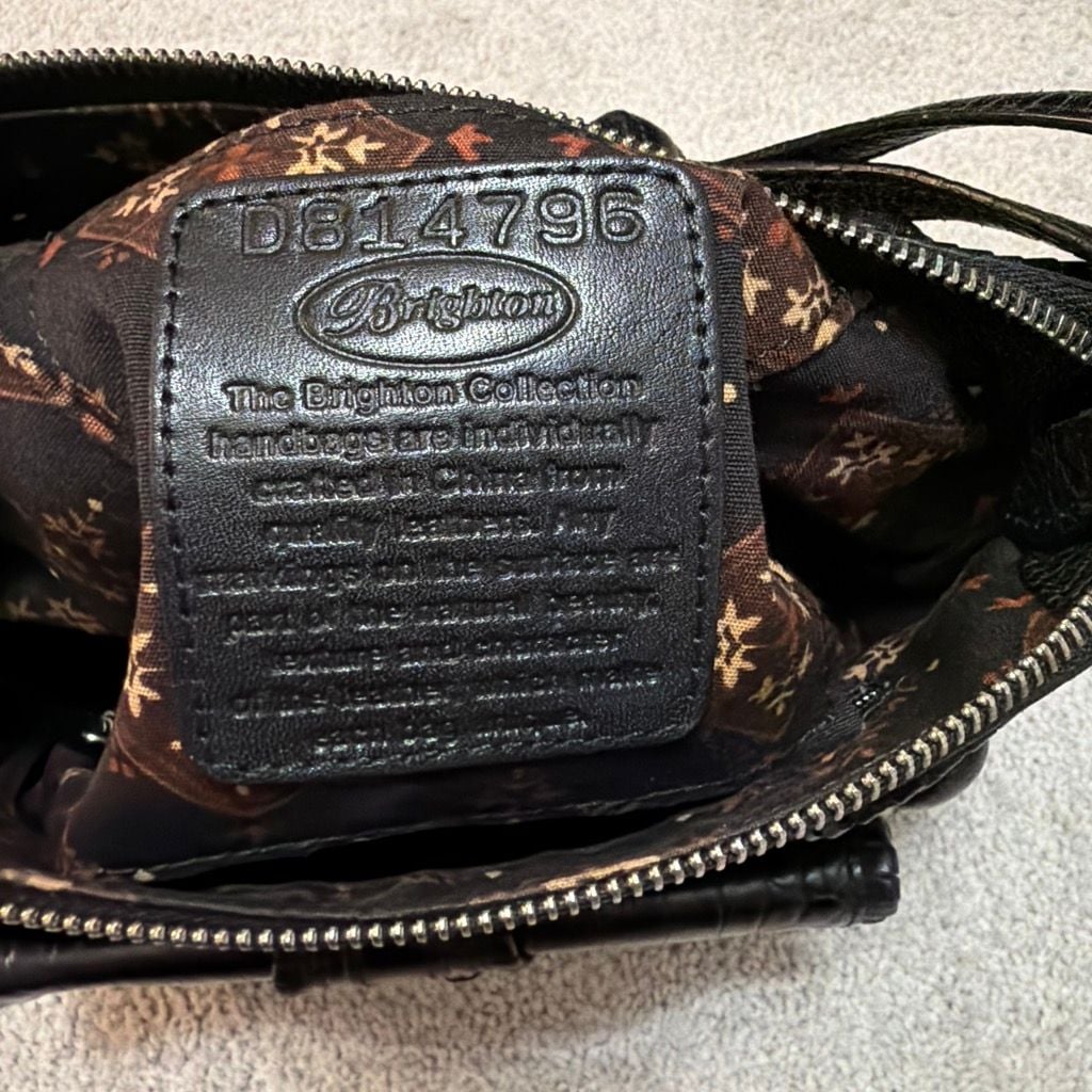 Brighton Black Leather Croc Trim Fleur-de-Lis Shoulder Bag 3
