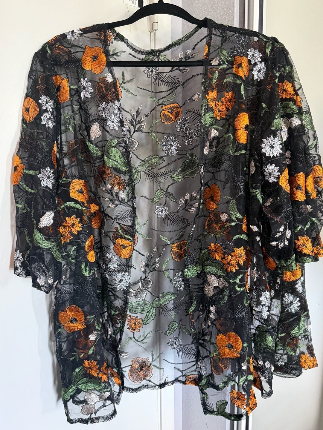 Miaspire 3L Sheer Floral Embroidery Cover up/Kimono 2
