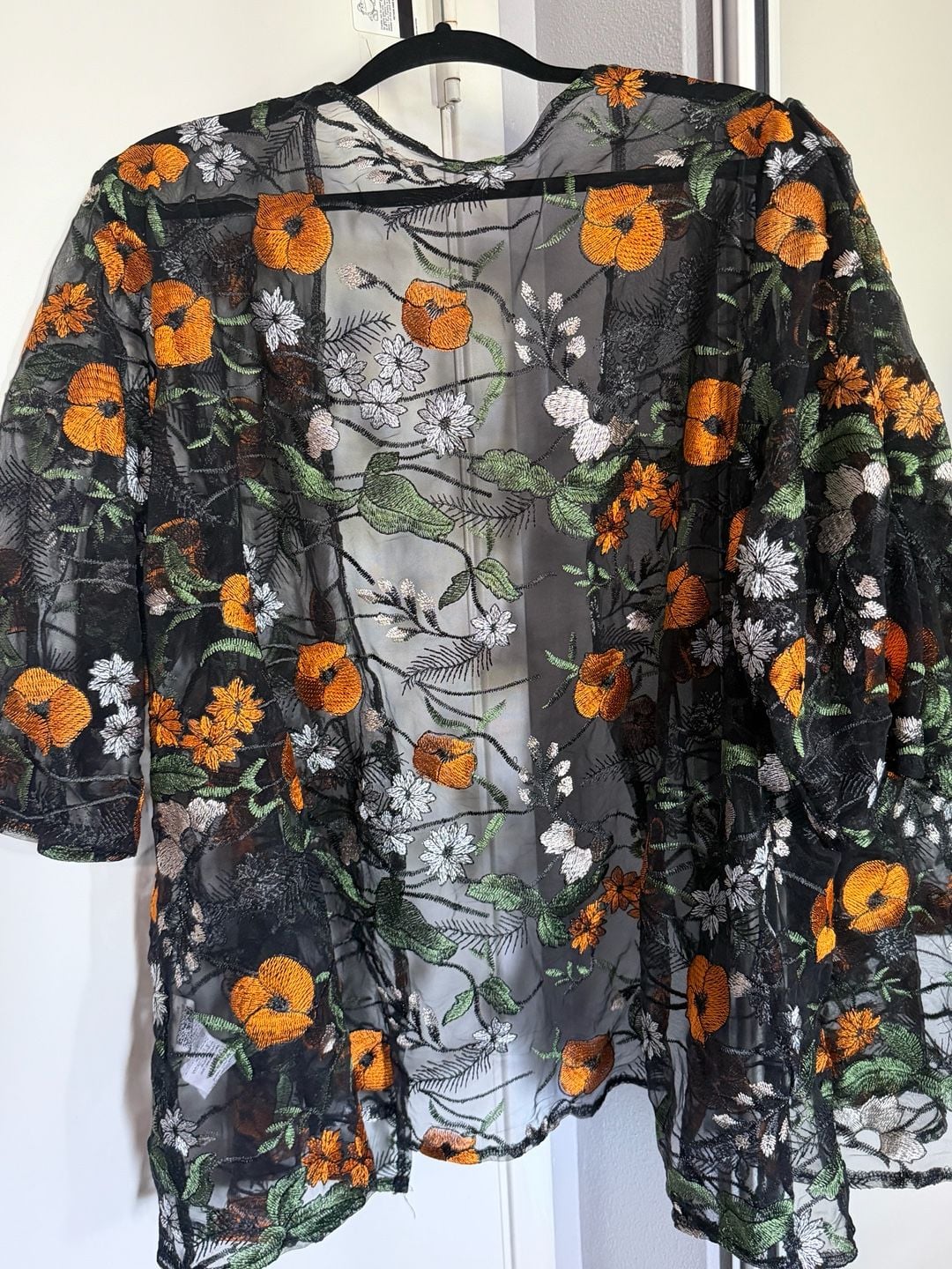 Miaspire 3L Sheer Floral Embroidery Cover up/Kimono 3