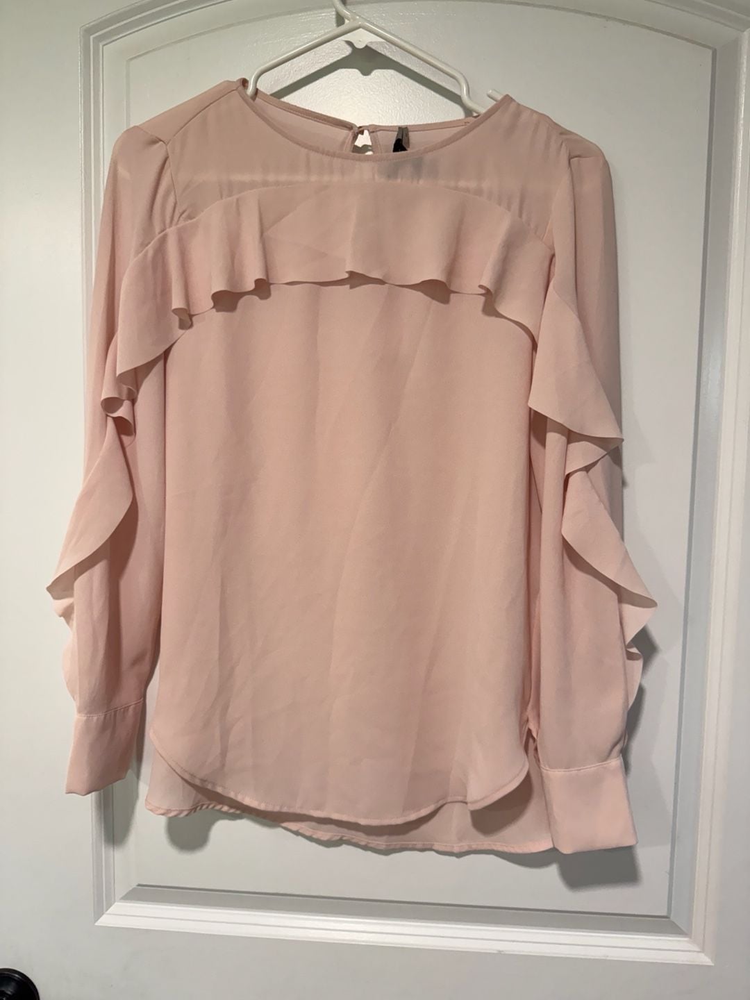 Banana Republic Pink Ruffle Blouse Romantic Coquette Workwear Petite XS 2