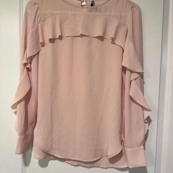 Banana Republic Pink Ruffle Blouse Romantic Coquette Workwear Petite XS