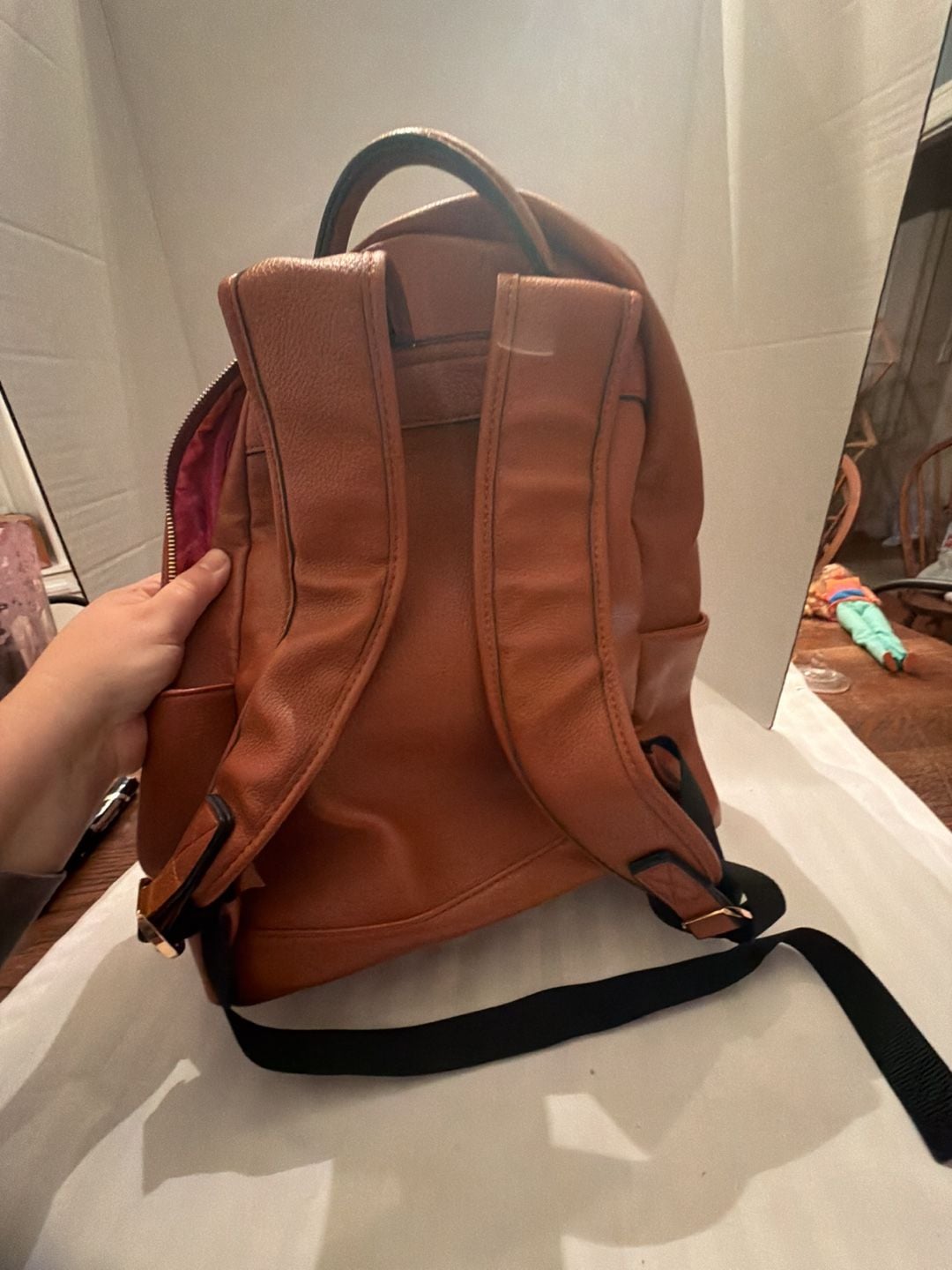 Isaac Mizrahi Pebbled Faux Leather Backpack Tan 4