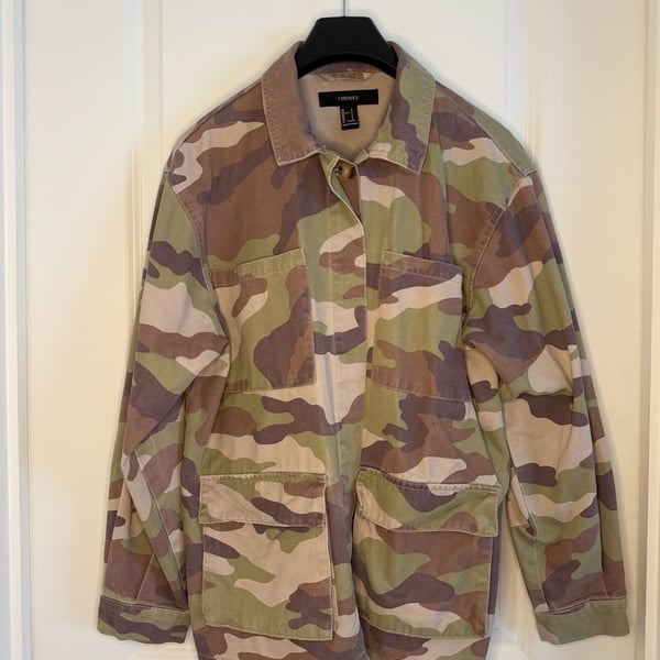 Forever 21 Camo Utility Jacket Size S Green Brown Cotton