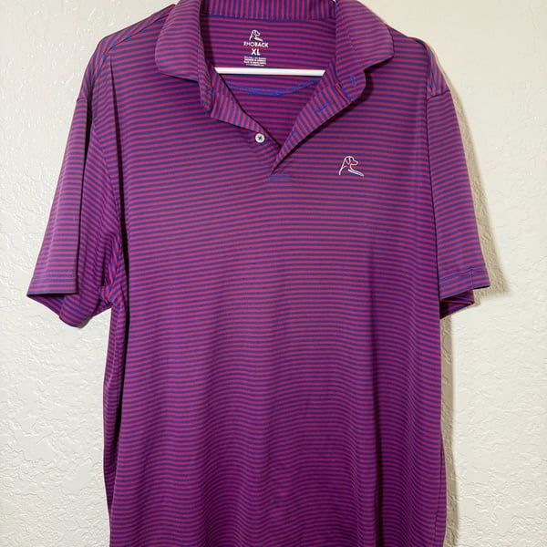 Rhoback Striped Performance Polo Size XL Red Blue Golf Shirt