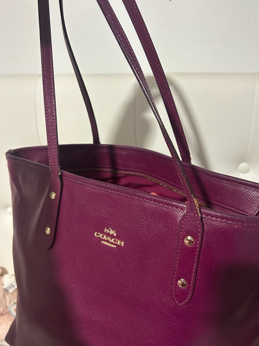 Coach City Zip Tote Fuchsia Crossgrain Leather 7
