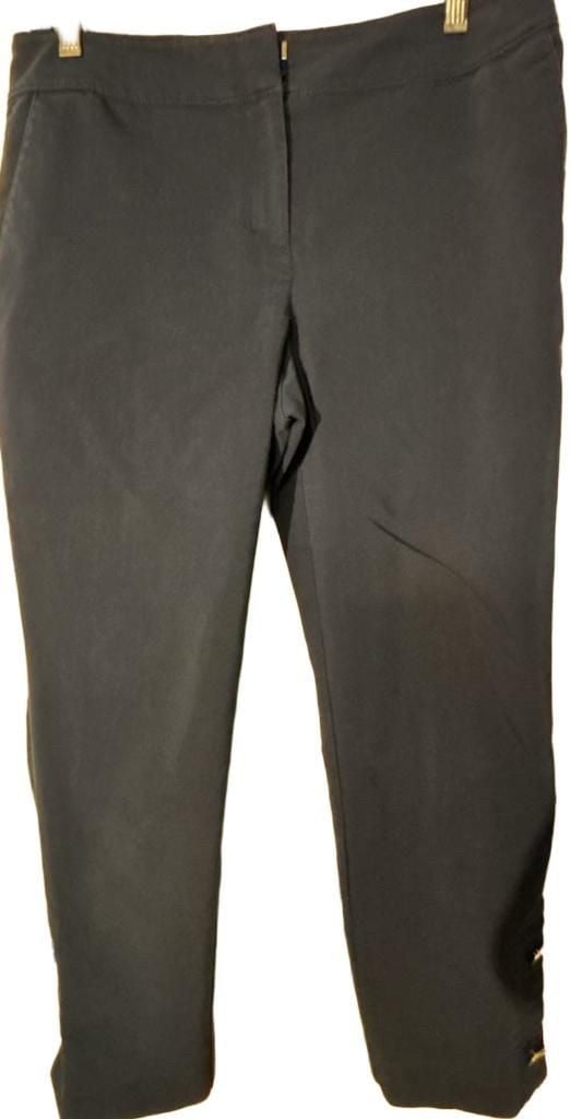 Ann Taylor Factory Pants Size 4 Navy Blue Ankle Work Trousers Button Hem 3