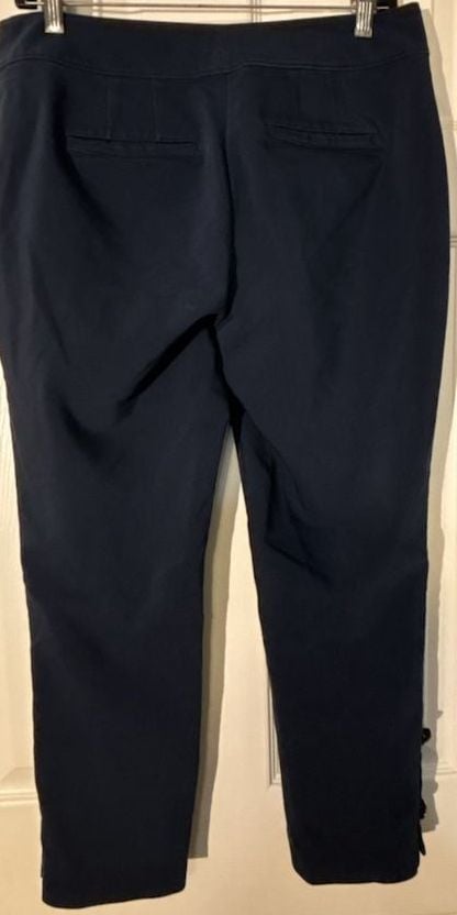 Ann Taylor Factory Pants Size 4 Navy Blue Ankle Work Trousers Button Hem 4