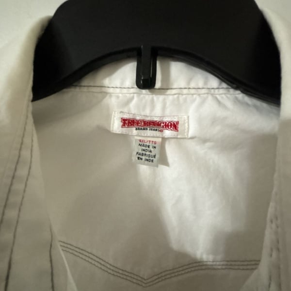 True Religion Western Shirt Size 2XL White Pearl Snap Long Sleeve