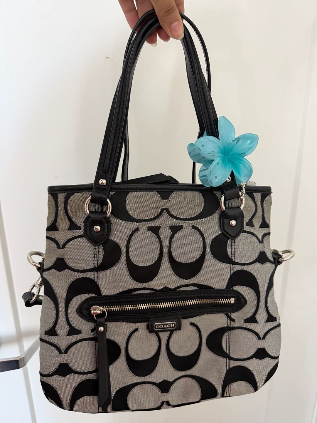 Coach Signature C F23940 Black Gray Convertible Tote Bag 2