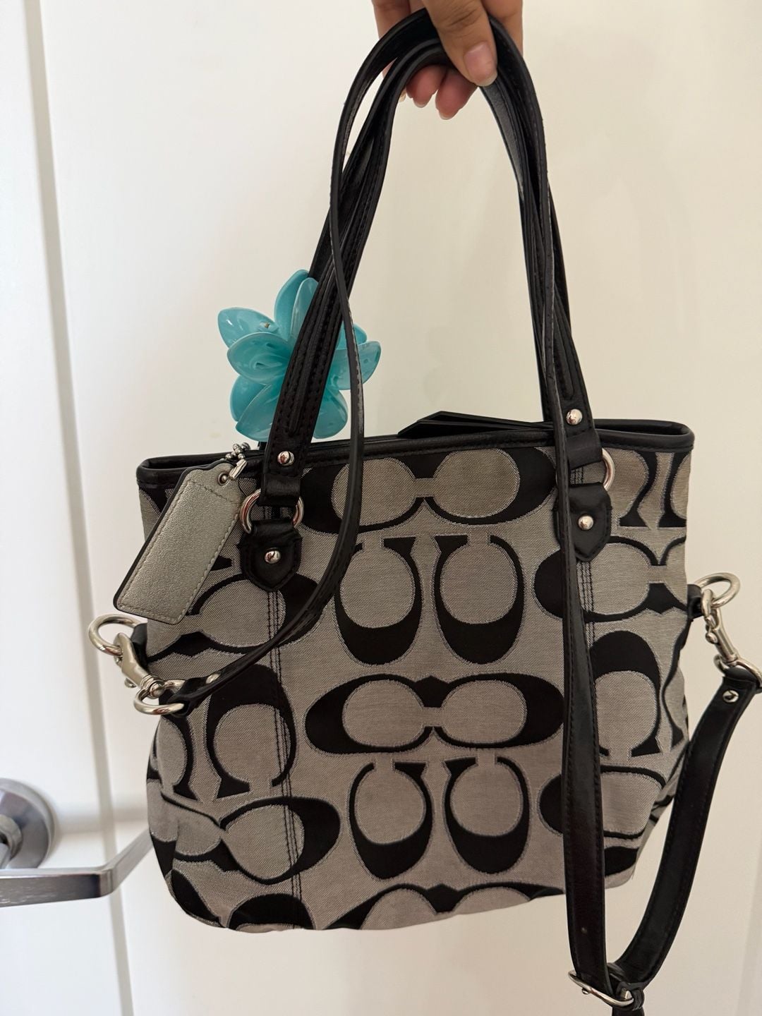 Coach Signature C F23940 Black Gray Convertible Tote Bag 3