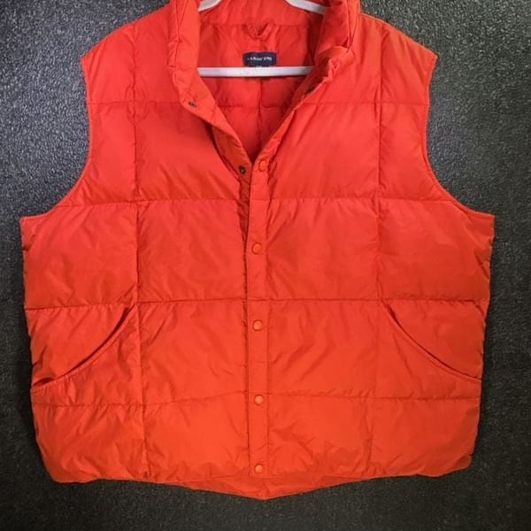 Lands End Puffer Vest Orange Snap Button Down
