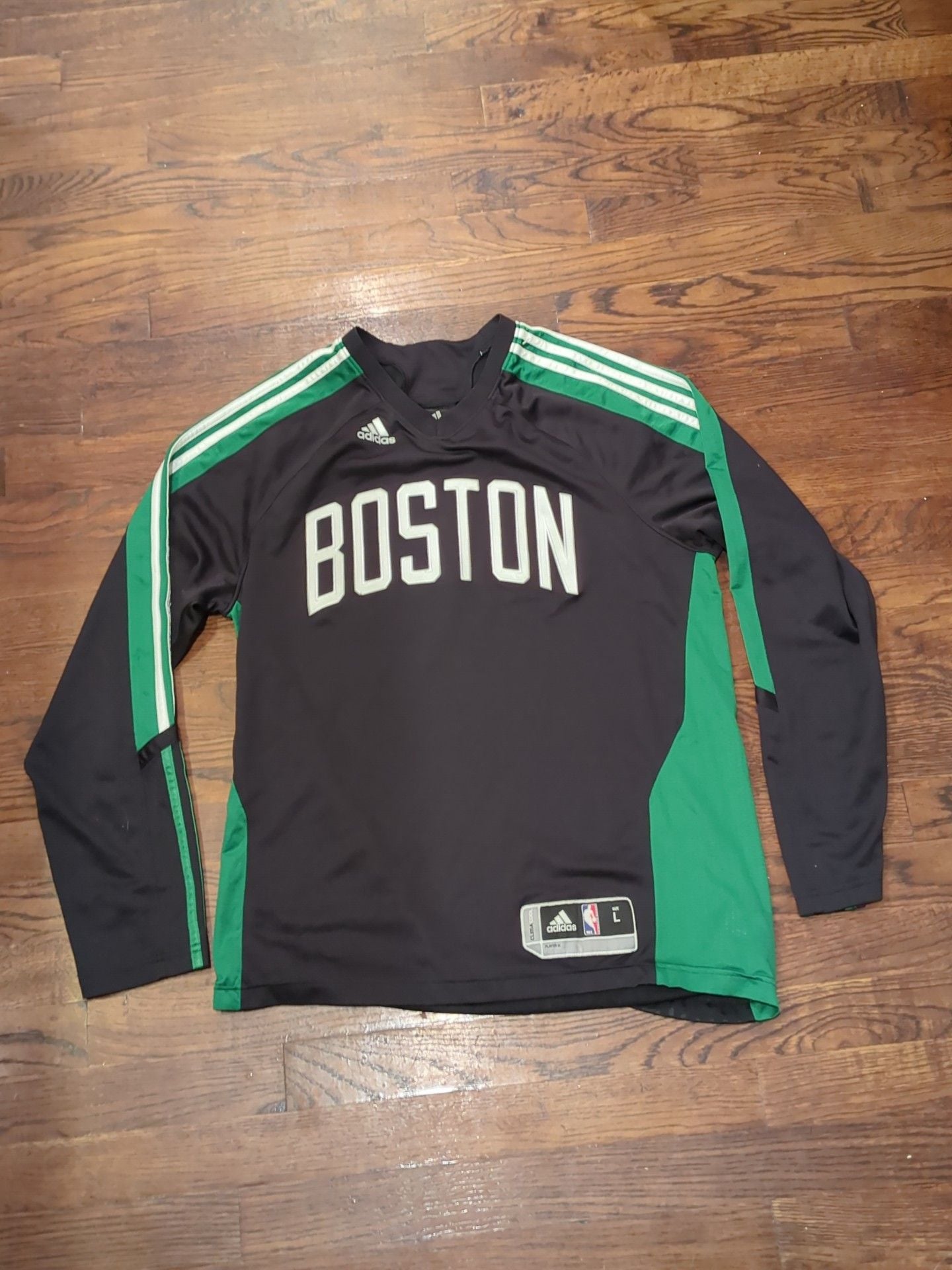 Adidas Boston Celtics Long Sleeve Shooting Jersey Size L Black Green 2