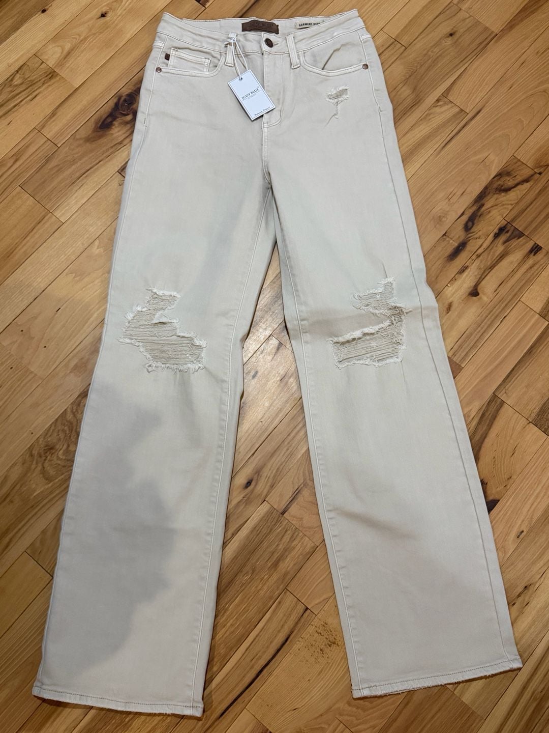 Judy Blue Wide Leg Jeans Size 7/28 Bone Distressed Garment Dyed 2