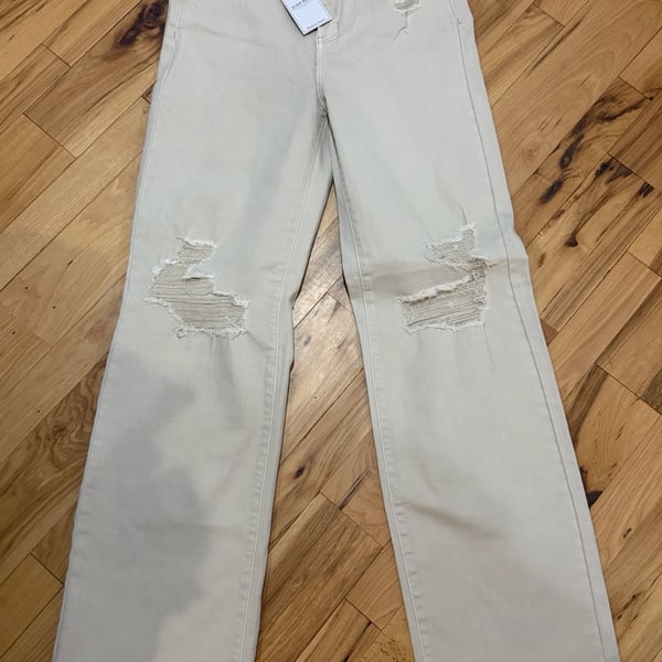 Judy Blue Wide Leg Jeans Size 7/28 Bone Distressed Garment Dyed