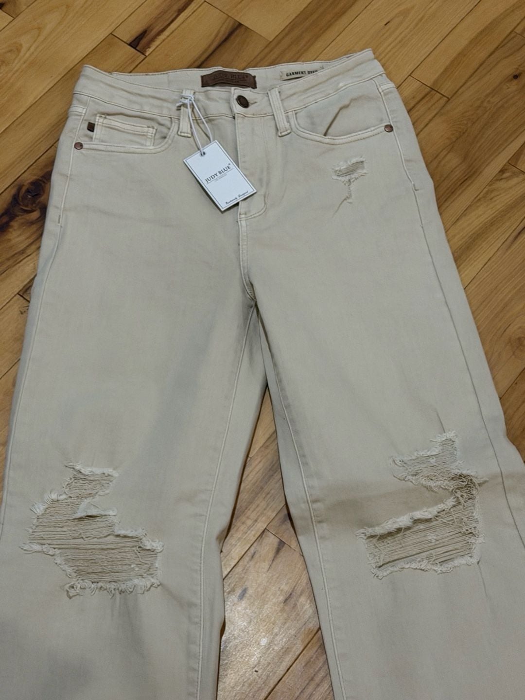 Judy Blue Wide Leg Jeans Size 7/28 Bone Distressed Garment Dyed 3
