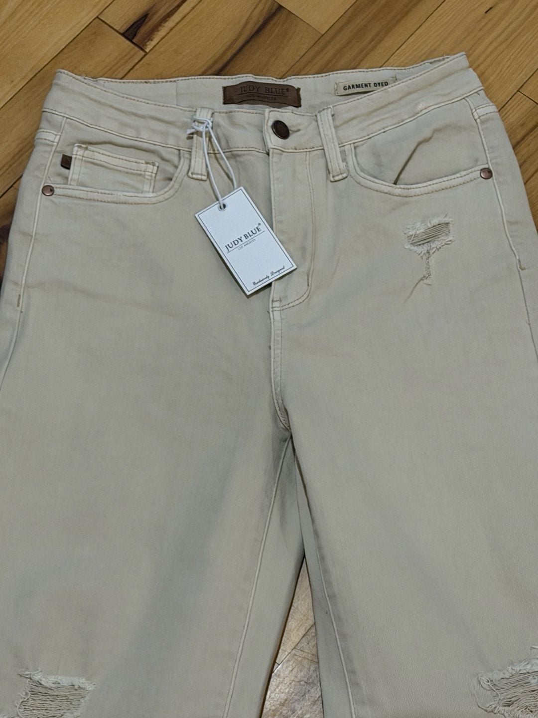 Judy Blue Wide Leg Jeans Size 7/28 Bone Distressed Garment Dyed 5