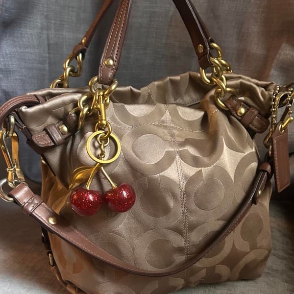 Y2K Vintage Coach Signature Sateen Gold Shoulder Bag 14147