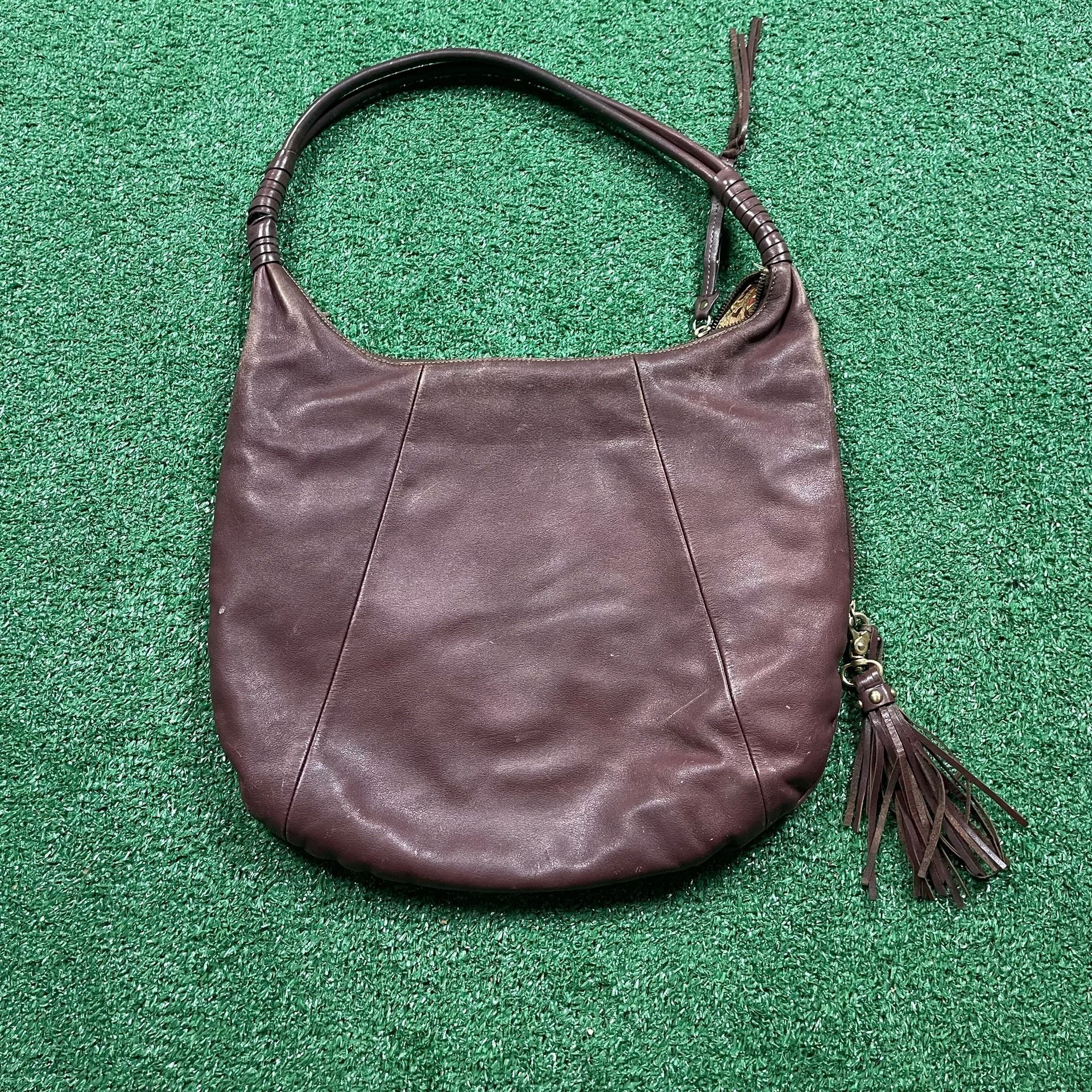 Charles Blake Brown Leather Studded Hobo Shoulder Bag with Tassel 3