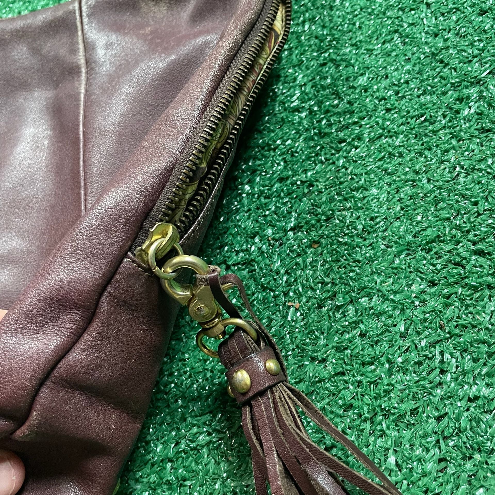 Charles Blake Brown Leather Studded Hobo Shoulder Bag with Tassel 6