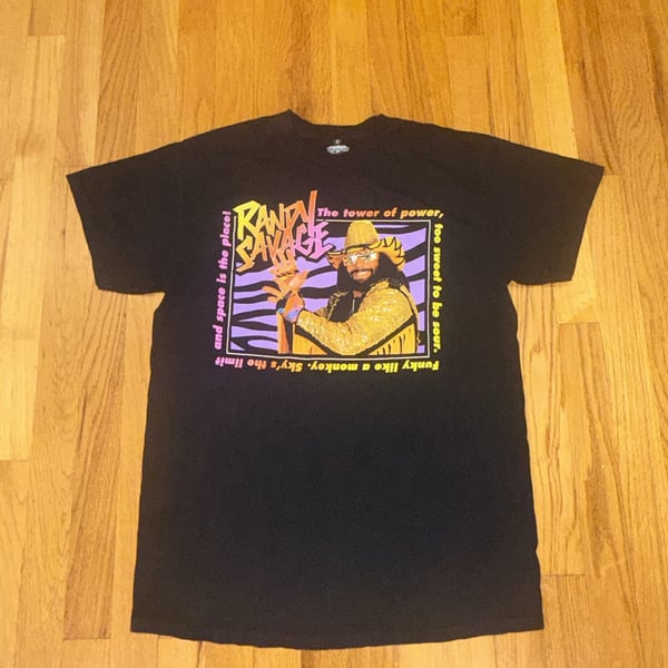 WWE WWF Randy Savage Shirt Mens Medium Black Wrestling Macho Man Retro