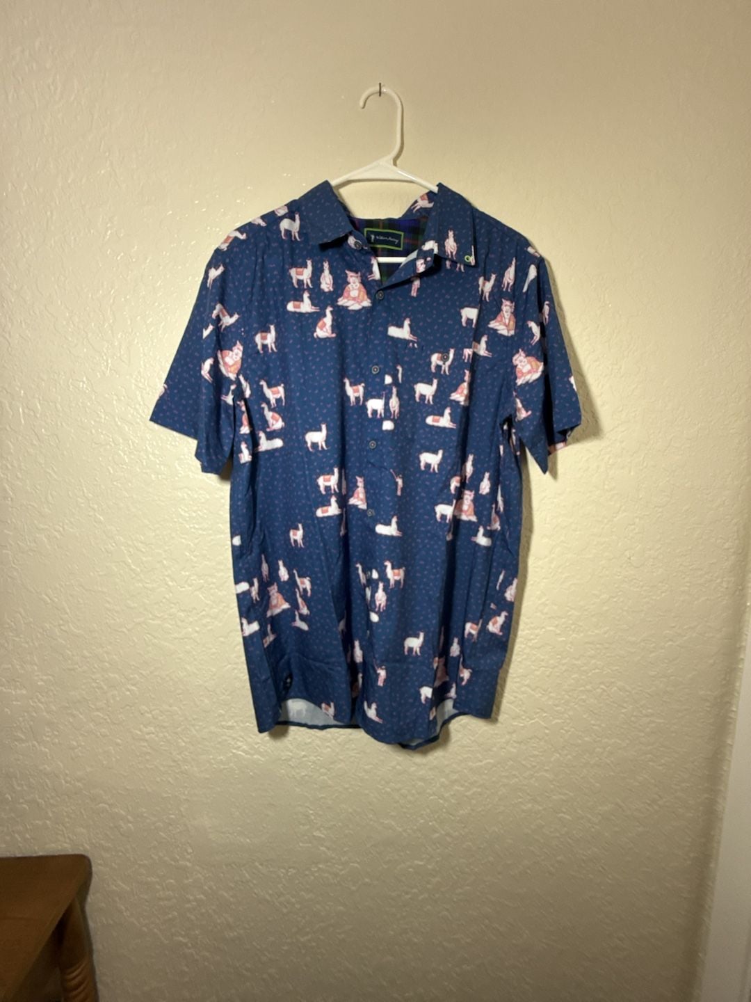 William Murray Golf Llama Print Short Sleeve Button Down Shirt Blue size medium 2