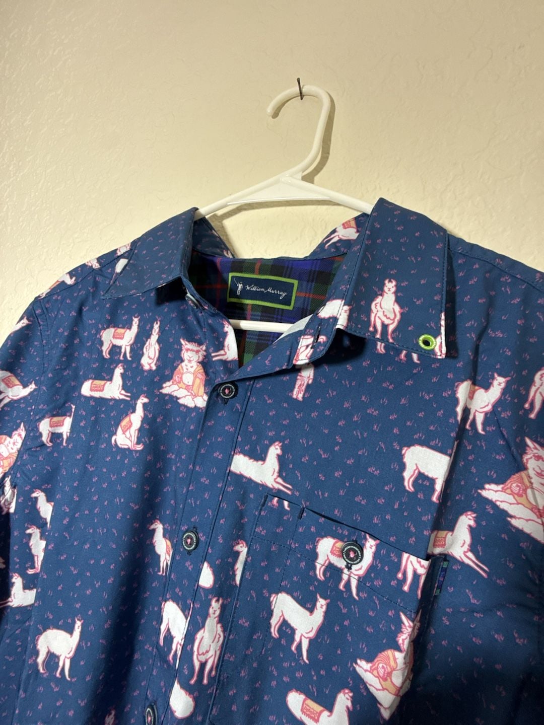 William Murray Golf Llama Print Short Sleeve Button Down Shirt Blue size medium 3