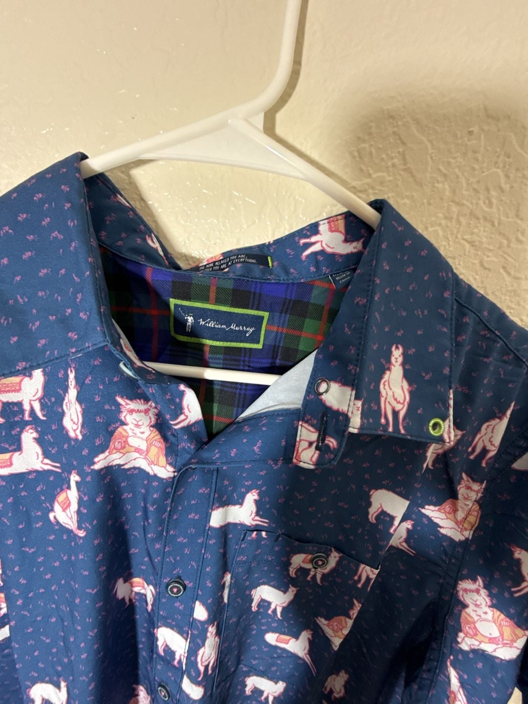 William Murray Golf Llama Print Short Sleeve Button Down Shirt Blue size medium 4