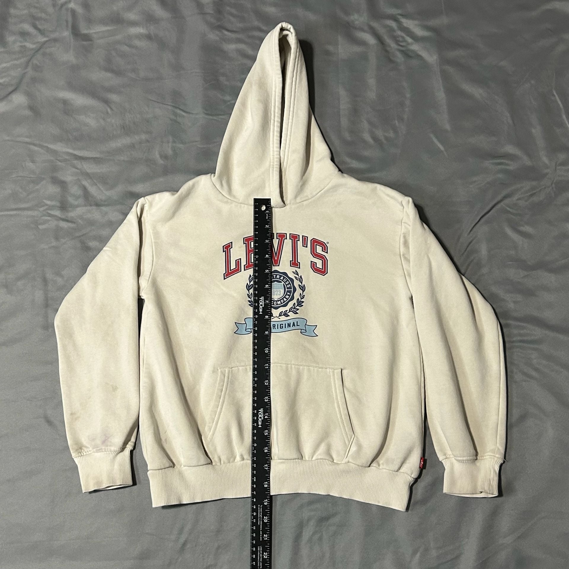 Levi's Fleece Hoodie Size L (10/12) Cream Logo Graphic Pullover 5
